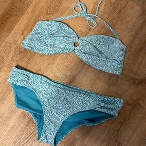 Time and Tru Teal Animal Print Bandeau Bikini Set XL 16-18 O-Ring 2pc